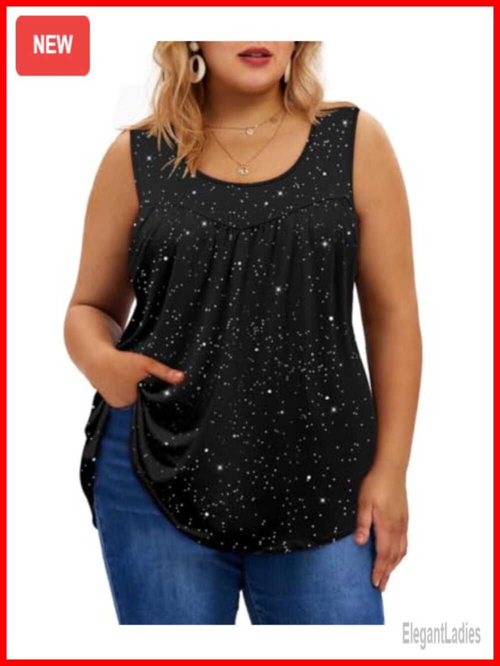 Plus Size Floral Sequin Tank Top Sleeveless Summer Tunic